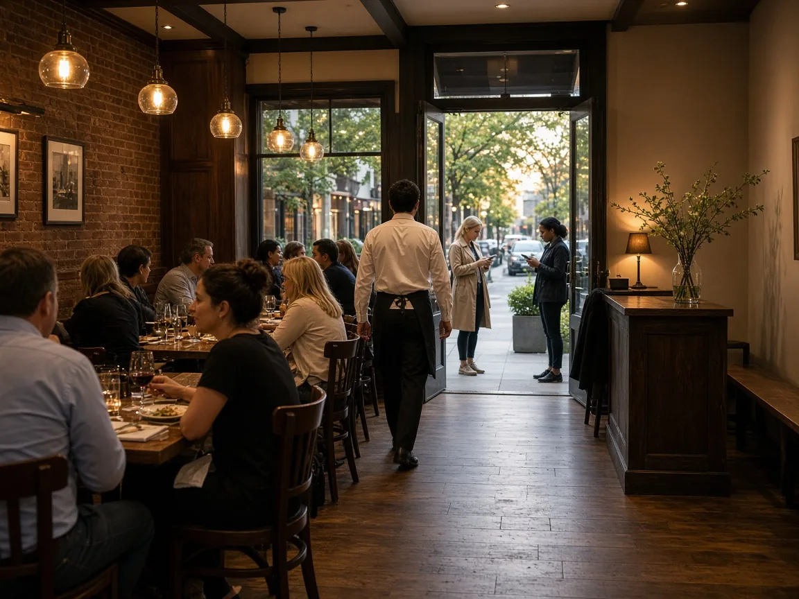 A restaurant host stand with walk-ins and reservations on one waitlist
